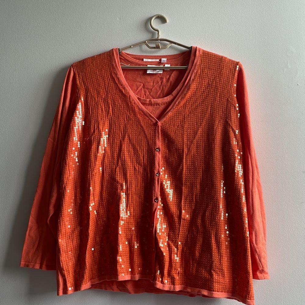 Orange Sequined Two Piece Top 3X Quacker Factory